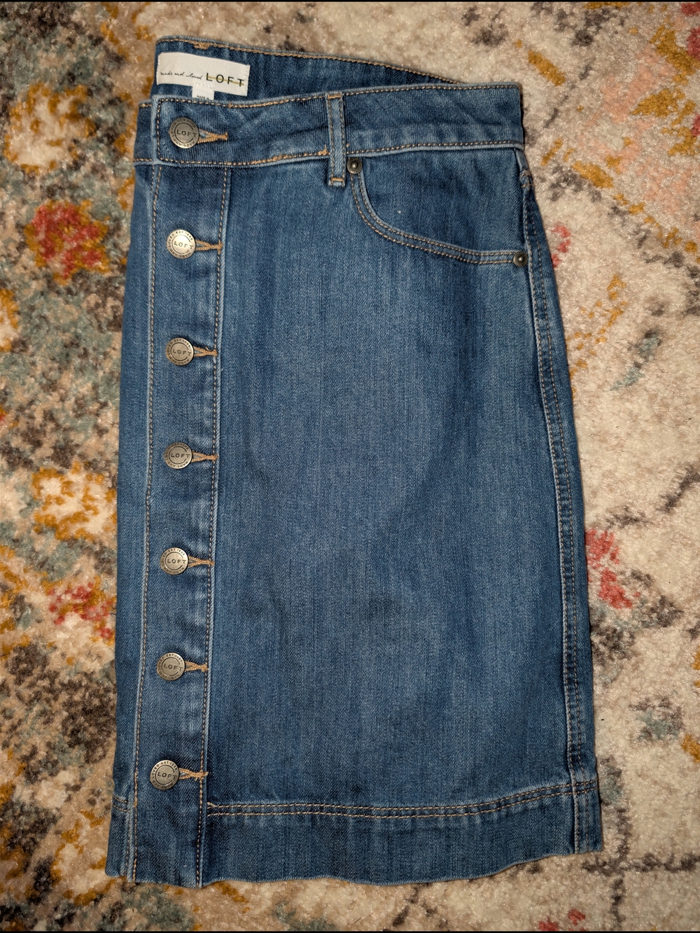 LOFT M Women's Blue Button Denim Mini Skirt Classic Cute Preppy Casual Summer